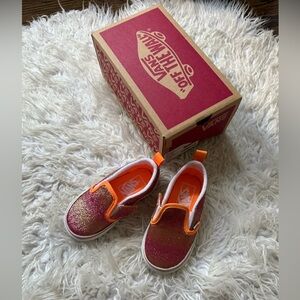 Vans Kids Glitter Slip-On Sneakers - Red and Orange